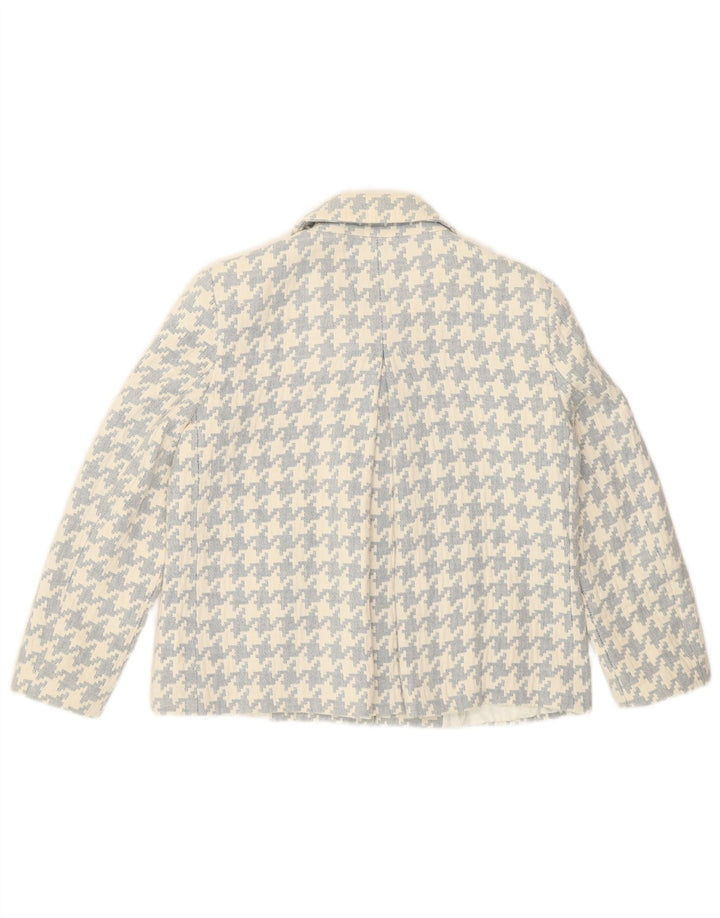 Zara Damen-Blazer mit lockerer Passform, Gr. 10, Größe S, weiße Baumwolle mit Hahnentrittmuster