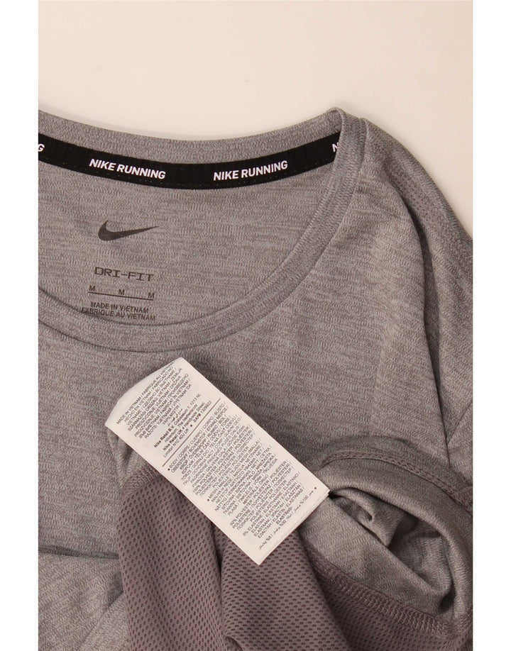 Nike Damen Dri Fit T-Shirt Top UK 14 Mittelgraues Colourblock-Polyester
