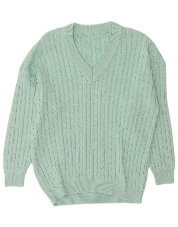 Vintage Herren V-Ausschnitt Pullover Pullover Groß Türkis