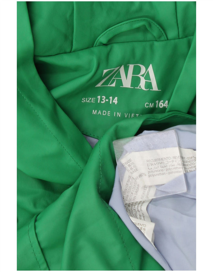 Zara Regenjacke mit Kapuze für Mädchen, 13–14 Jahre, grünes Polyethylen