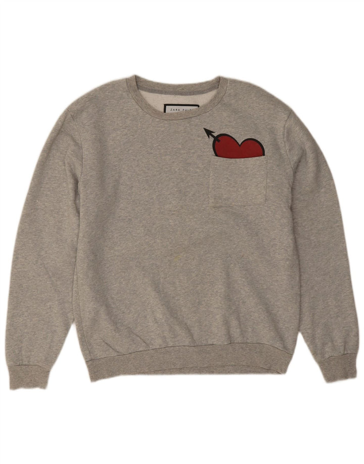 Zara Herren-Sweatshirt-Pullover, großes grau geflecktes Herz