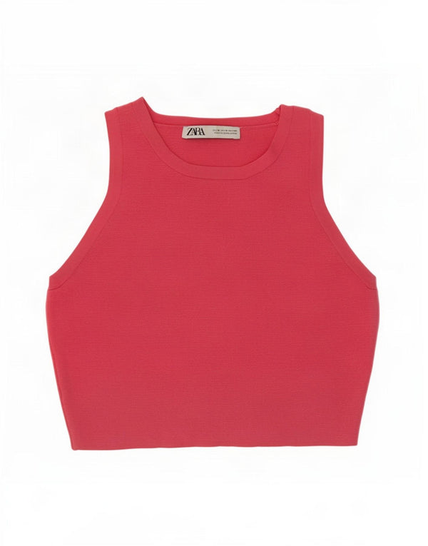 Zara Damen Crop Vest Top UK 12 Mittelrosa