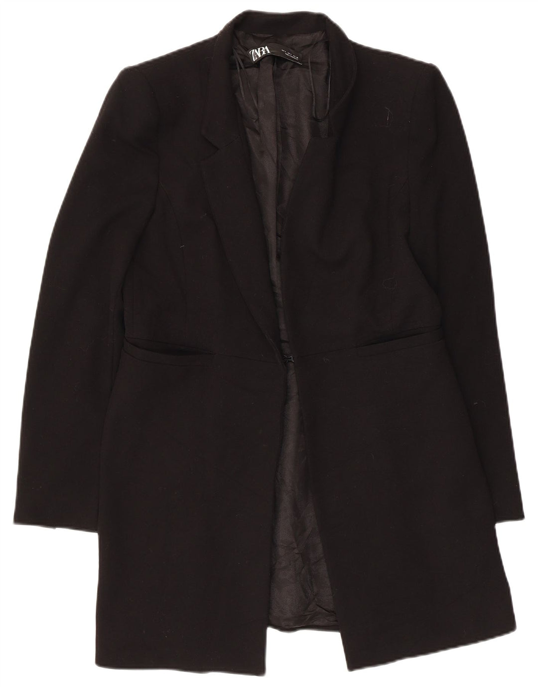 Zara Damen Longline Open Blazer Jacke UK 14 Large Schwarz Acetat