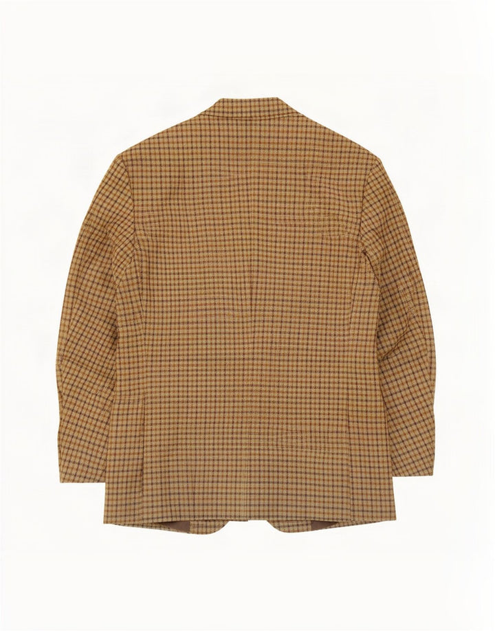 Vintage Herren 2-Knopf-Blazerjacke IT 50 Große beige Gingham-Schurwolle