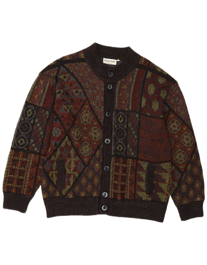 LUCIANO CHIARI Herren-Strickjacke IT 52 Große braune Patchwork-Wolle
