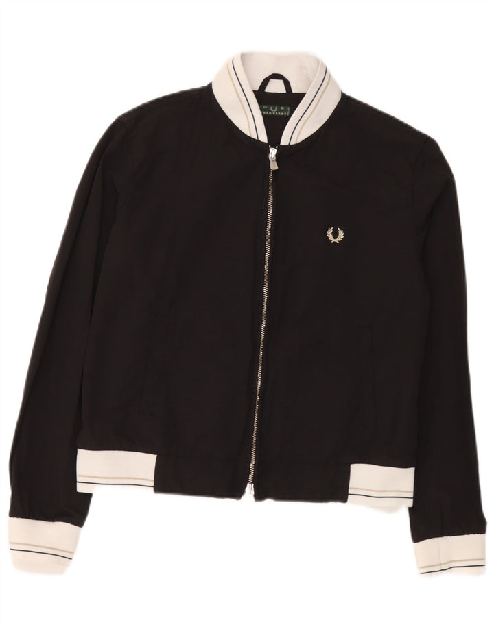 Fred Perry Damen-Trainingsanzug-Top-Jacke, UK 16, Größe L, Schwarz, Colourblock-Baumwolle