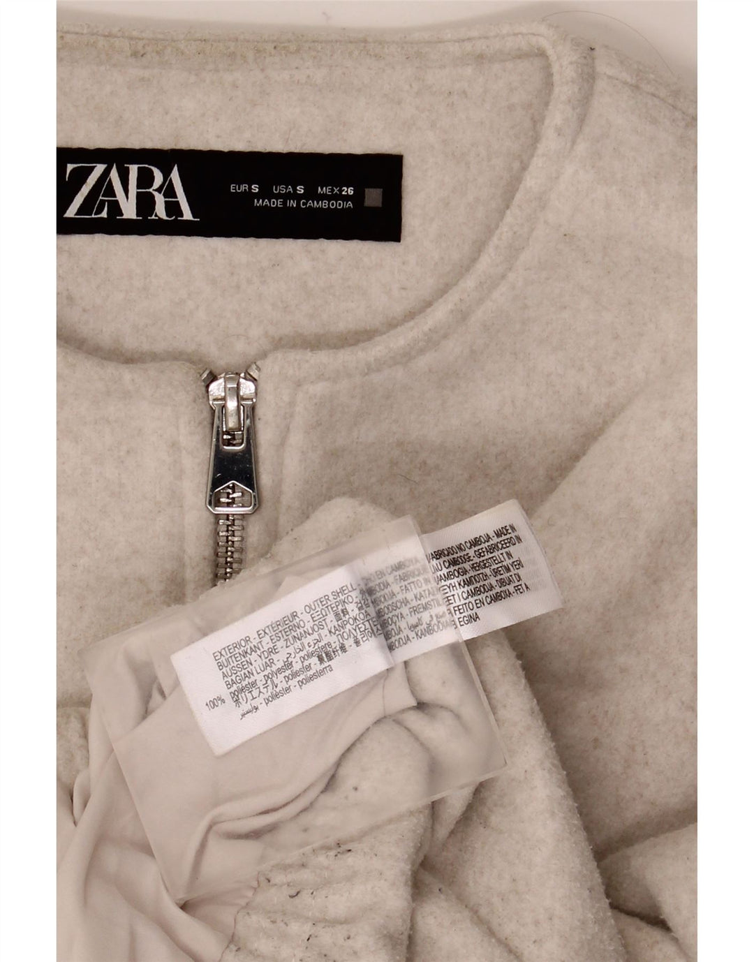 Zara Damen Crop Übergroße Bomberjacke UK 10 Small Beige Polyester