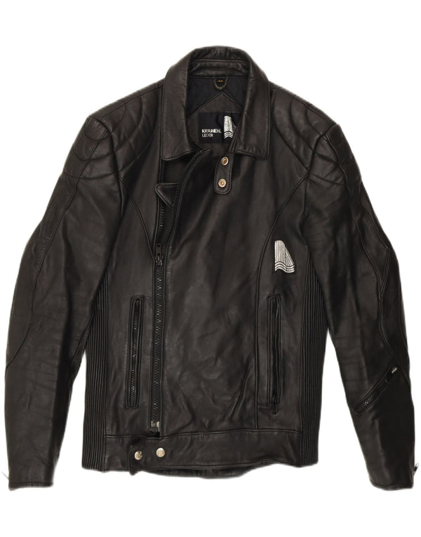 KRAWEHL Herren Biker Lederjacke EU 46 Small Schwarzes Leder
