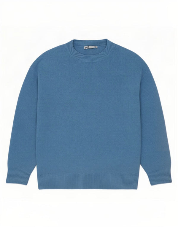 Zara Damen-Pullover, übergroß, Rundhalsausschnitt, Gr. 10, Small, Blau, Acryl