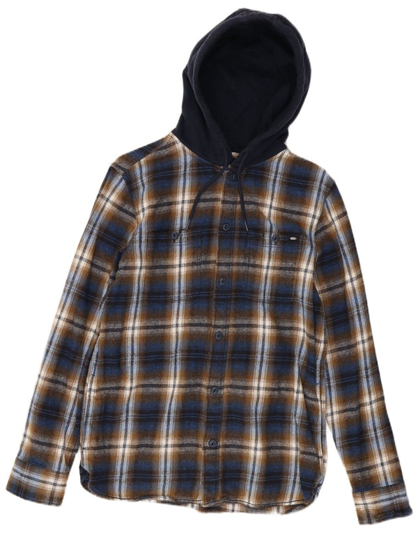 Vans Mens Hooded Classic Fit Flannel Shirt Small Navy Blue Check Cotton