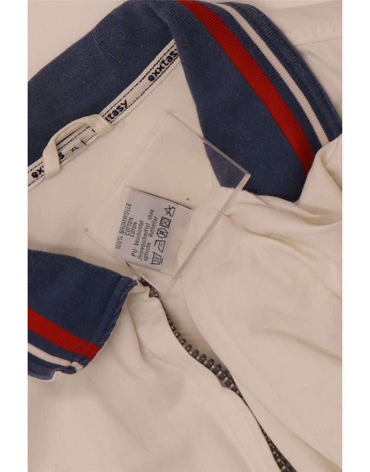 Vintage Herren-Trainingsanzug-Top-Jacke XL, weiße Colourblock-Baumwolle
