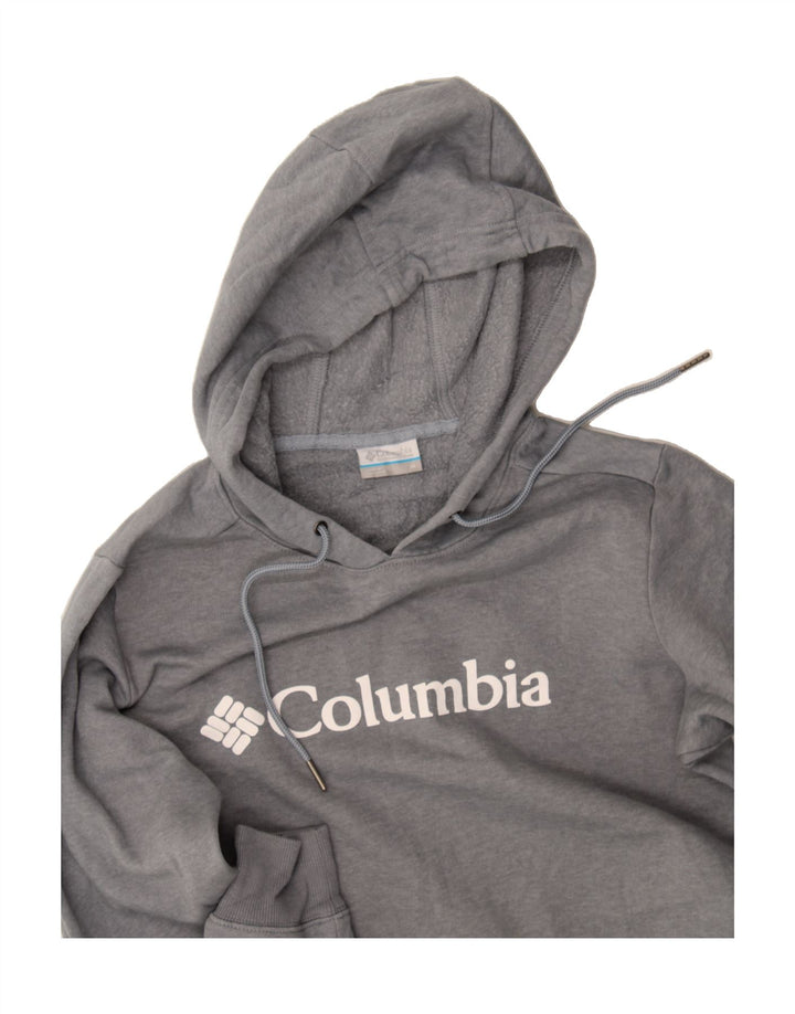 COLUMBIA Womens Graphic Hoodie Jumper UK 14 Medium Grey Polyester Vintage Columbia and Second-Hand Columbia from Messina Hembry 