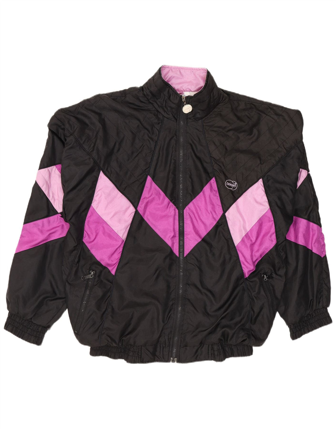 Vintage Herren-Trainingsanzug-Top-Jacke, großes schwarzes Farbblock-Polyester