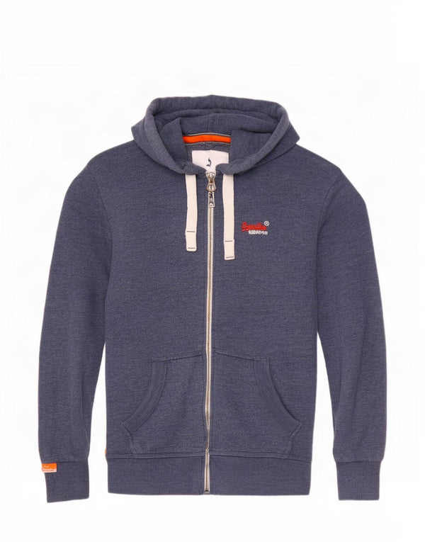 Superdry Herren-Kapuzenpullover mit Reißverschluss, klein, aus blauer Baumwolle