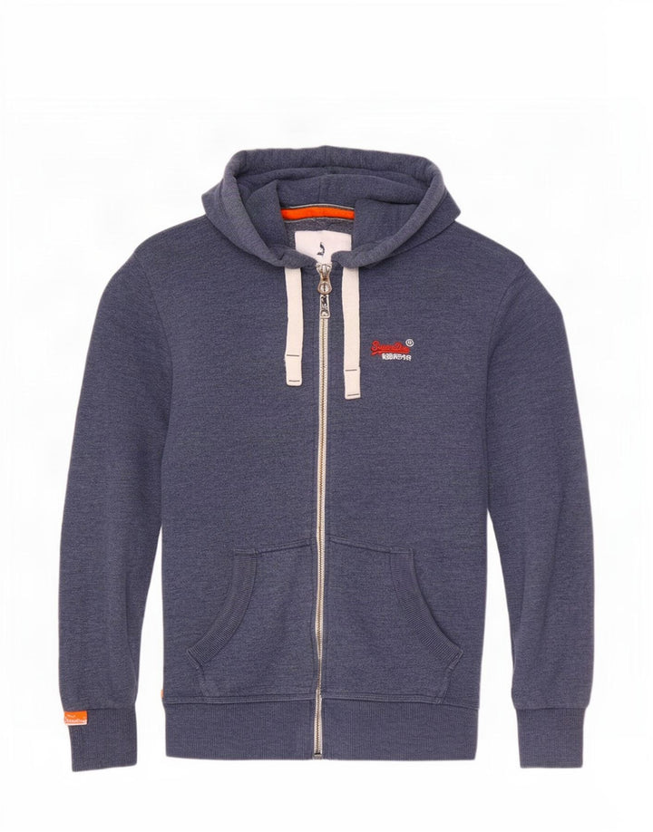 Superdry Herren-Kapuzenpullover mit Reißverschluss, klein, aus blauer Baumwolle