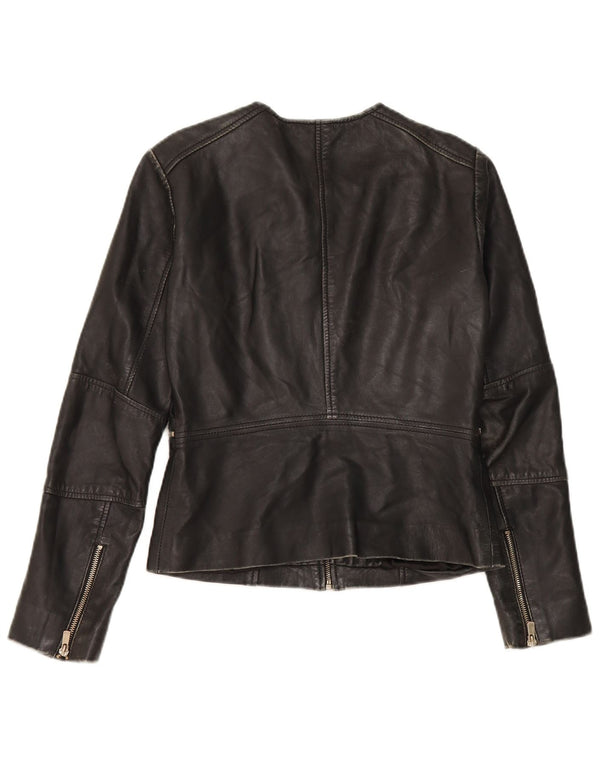 Mango Damen Crop Lederjacke UK 10 Small Schwarz