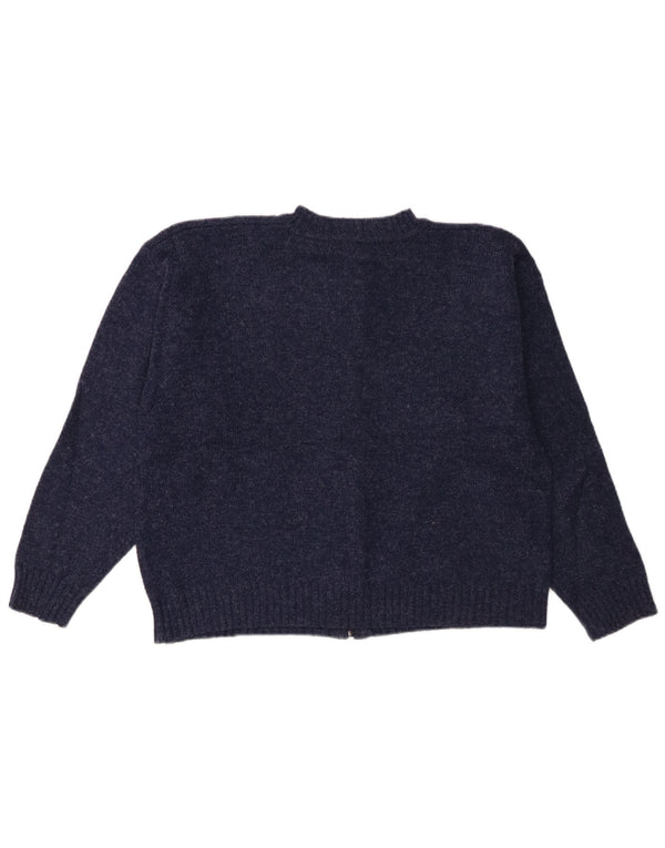 Eddie Bauer Damen Crop Cardigan Pullover UK 14 Medium Navy Blue Fair Isle