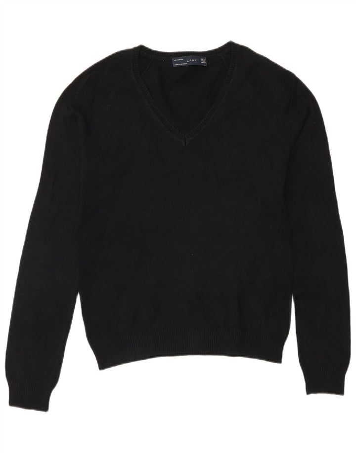 Zara Damen-Pullover mit V-Ausschnitt, Gr. 14, Schwarz