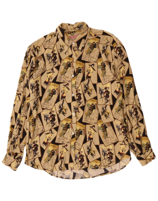 HANAITI Grafik-Hemdbluse für Damen, UK 14, Mittelbeige, Patchwork-Viskose