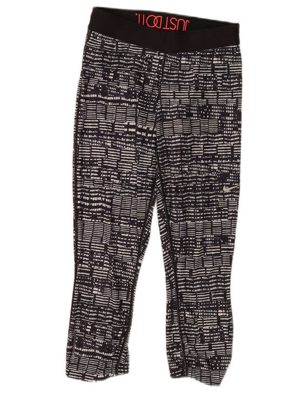 Nike Womens Dri Fit Crop Leggings UK 10 Small Black Geometric Sports