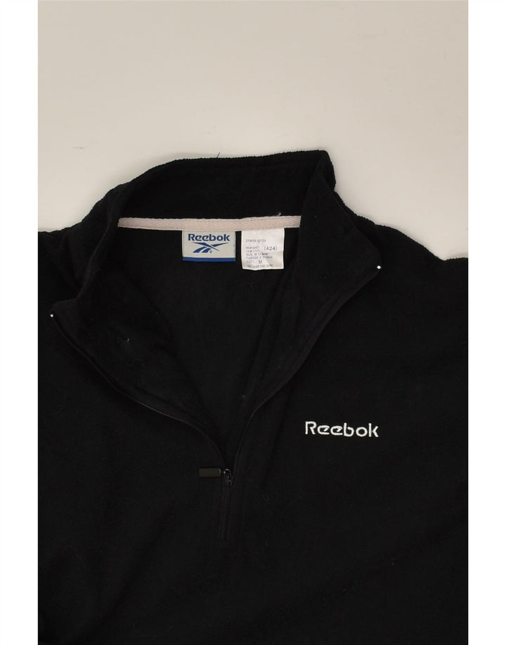 REEBOK Womens Zip Neck Fleece Jumper UK 14 Medium Black Polyester | Vintage Reebok | Thrift | Second-Hand Reebok | Used Clothing | Messina Hembry 