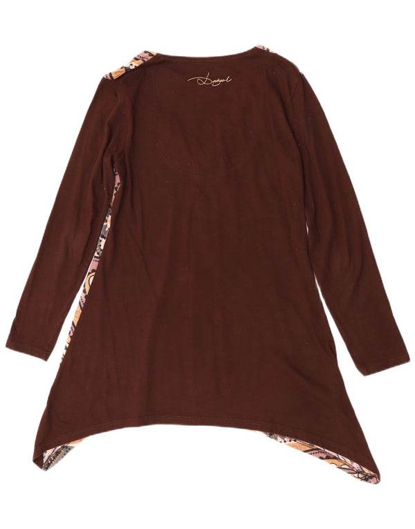 Desigual Damen Langarm-Asymmetrisches Tunika-Oberteil UK 14 Großes braunes Blumenmuster