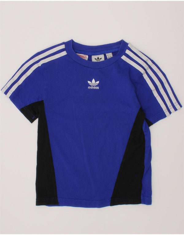 ADIDAS T-Shirt-Oberteil für Jungen, 5–6 Jahre, blaue Farbblock-Baumwolle