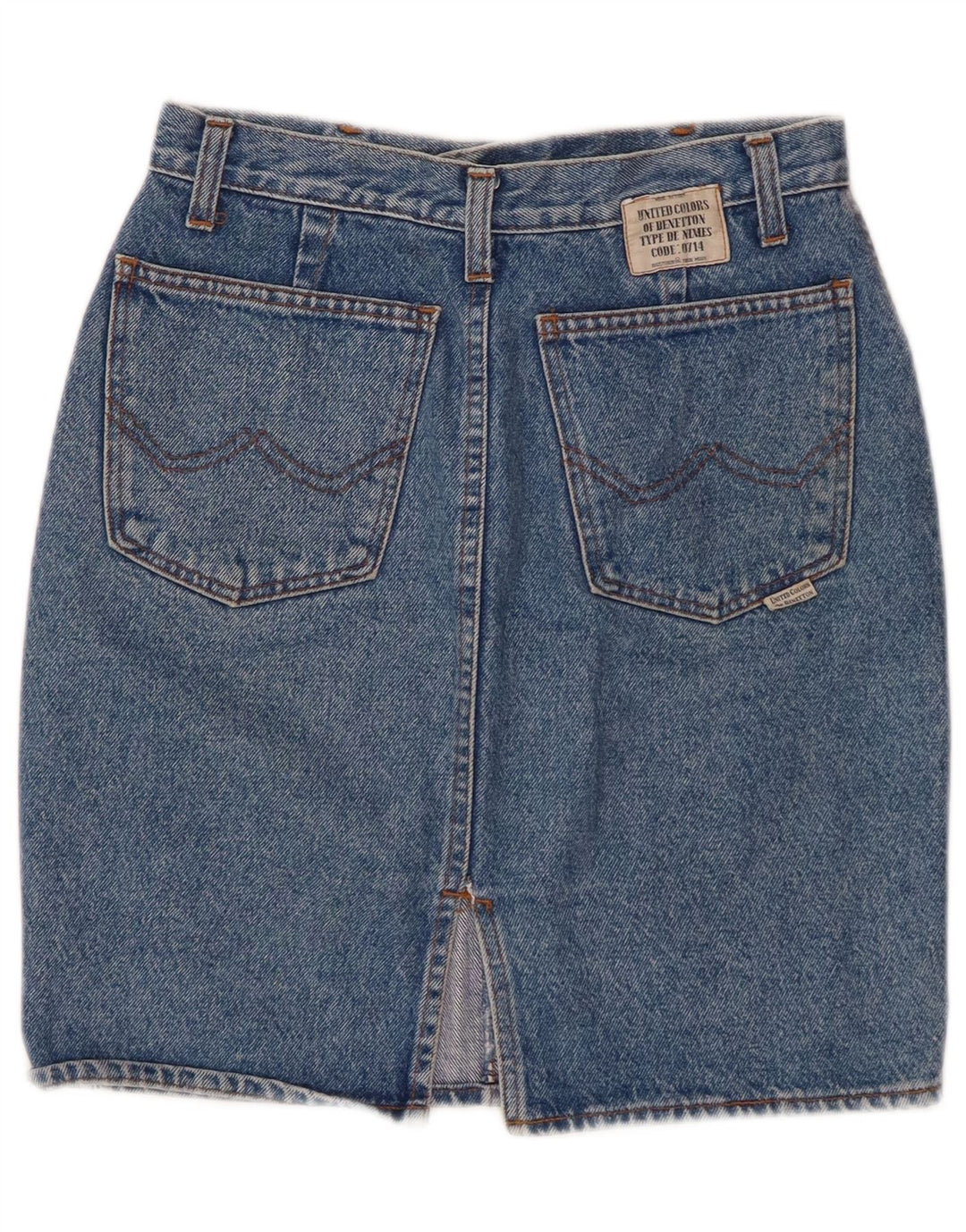 BENETTON Damen-Jeansrock mit hoher Taille, Größe 42, mittelgroß, W26, blaue Baumwolle