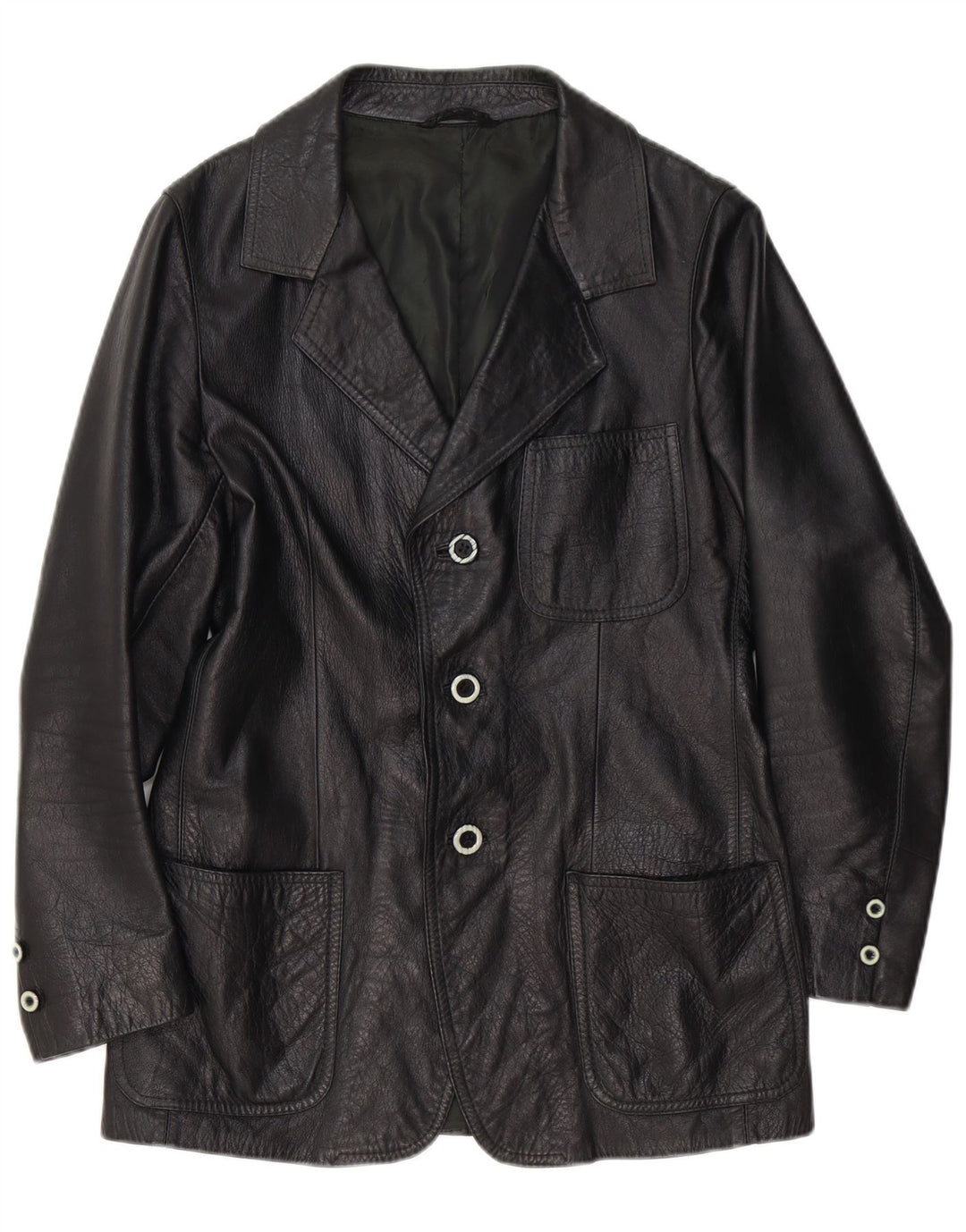 Vintage Herren 3 Knopf Leder Blazer Jacke UK 36 Kleines schwarzes Leder