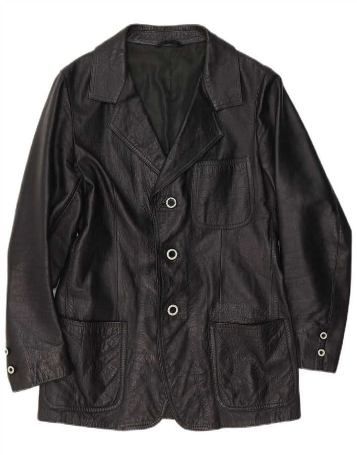 Vintage Herren 3 Knopf Leder Blazer Jacke UK 36 Kleines schwarzes Leder