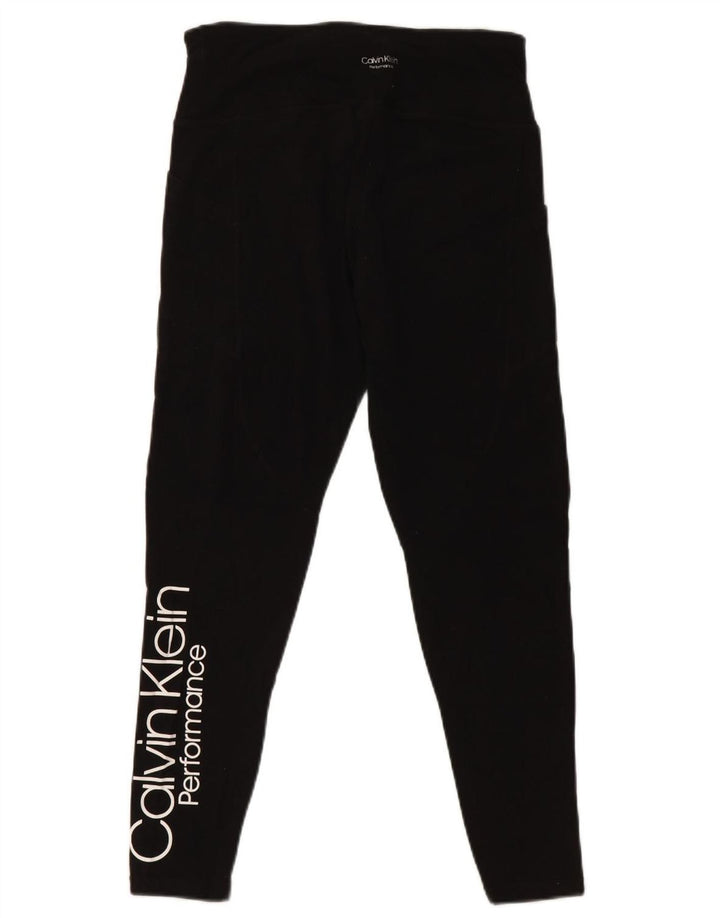 CALVIN KLEIN Damen Graphic Crop Leggings UK 12 Mittelschwarze Baumwolle
