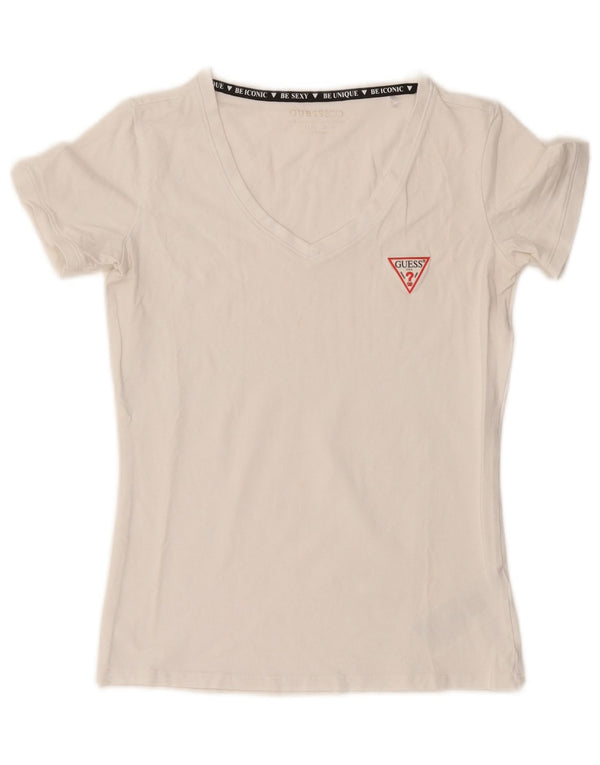 Guess Damen T-Shirt Top UK 12 Mittelweiße Baumwolle