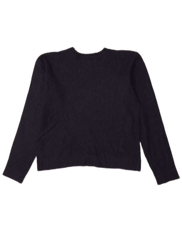 Lacoste Womens Crop Crew Neck Pullover Pullover UK 12 Medium Navy Blue Wool