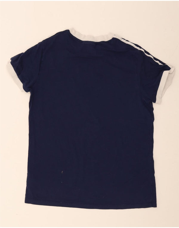 Adidas Damen T-Shirt Top UK 14 Medium Marineblau Baumwolle