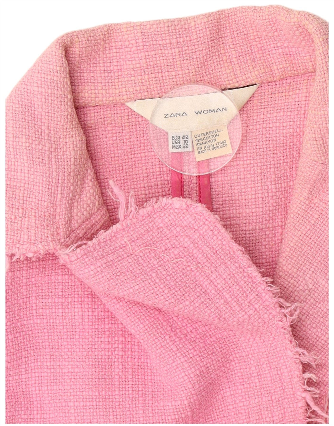 Zara Damen Crop 1-Knopf-Blazerjacke EU 42 Große rosa Baumwolle