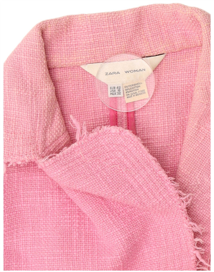 Zara Damen Crop 1-Knopf-Blazerjacke EU 42 Große rosa Baumwolle