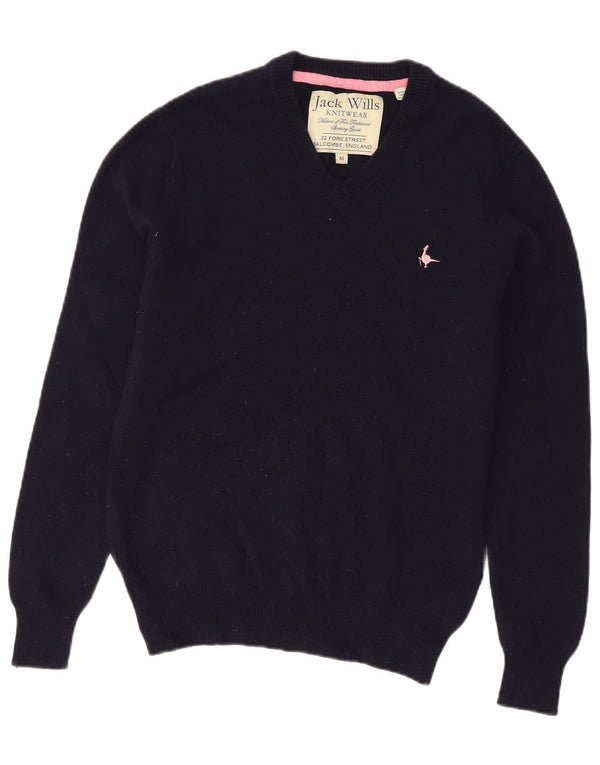 Jack Wills Damen-Pullover mit V-Ausschnitt, UK 14, mittelmarineblaue Merinowolle