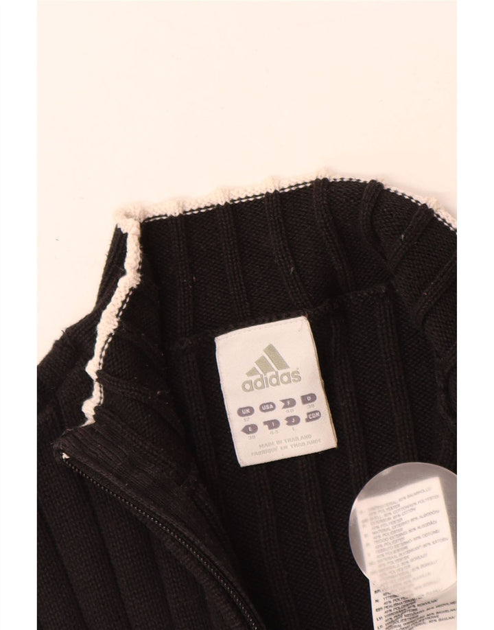 ADIDAS Damen-Cardigan-Pullover UK 12 Mittelschwarze Baumwolle