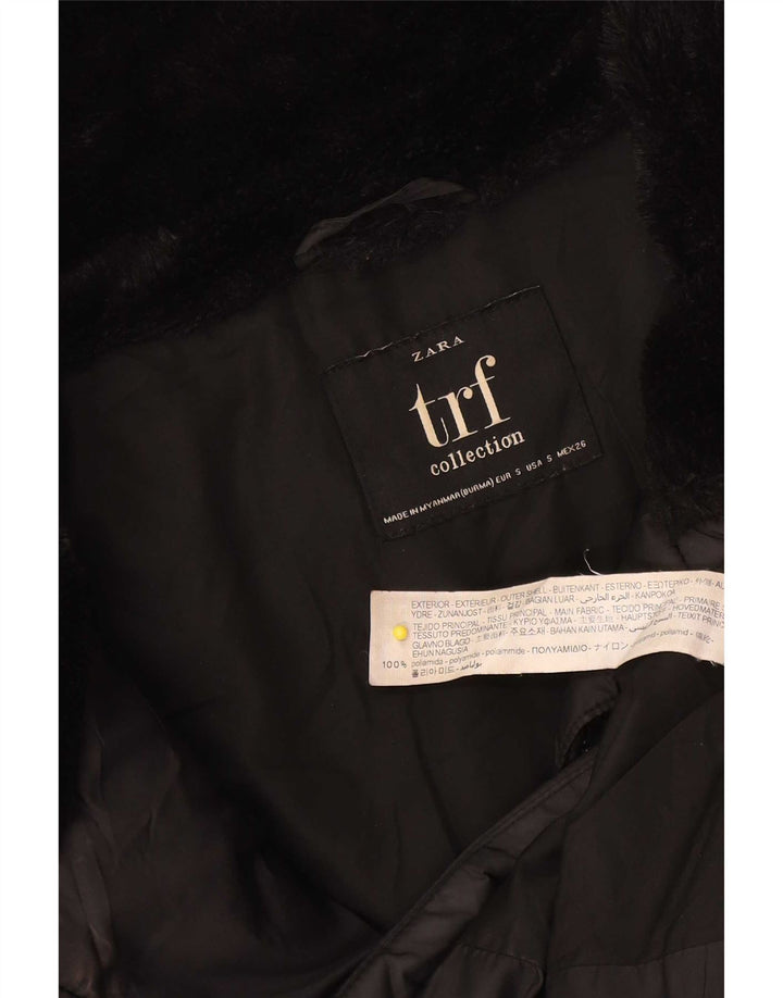 Zara Damen Wattierte Jacke UK 10 Small Schwarz Polyamid