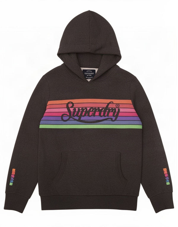 Superdry Graphic Hoodie-Pullover für Damen, UK 16, Größe L, grau, gestreift, Baumwolle