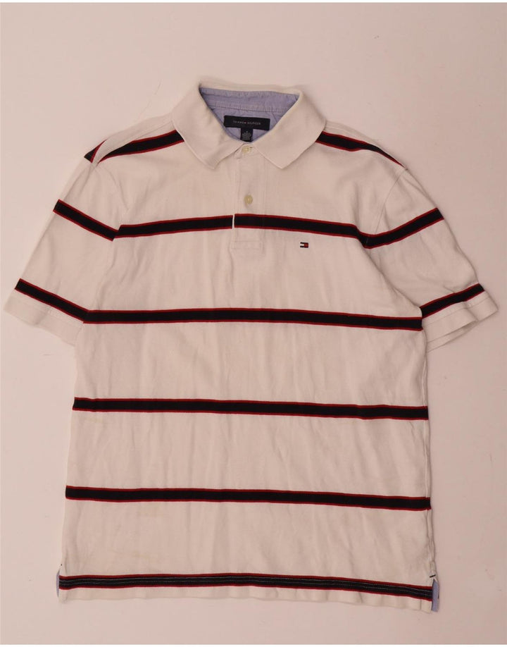Tommy Hilfiger Herren-Poloshirt aus mittelweißer, gestreifter Baumwolle