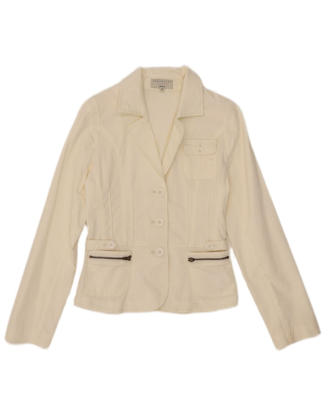 Essential Mädchen-Blazerjacke mit 3 Knöpfen, 13–14 Jahre, aus weißer Baumwolle