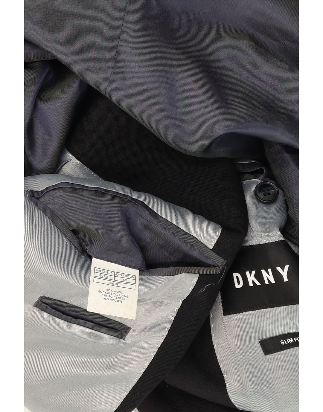Dkny Herren-Blazer, kurz, 2 Knöpfe, schmale Passform, UK 42, XL, schwarze Wolle