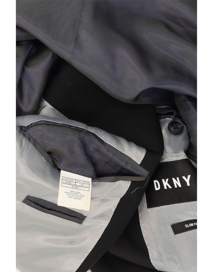 Dkny Herren-Blazer, kurz, 2 Knöpfe, schmale Passform, UK 42, XL, schwarze Wolle