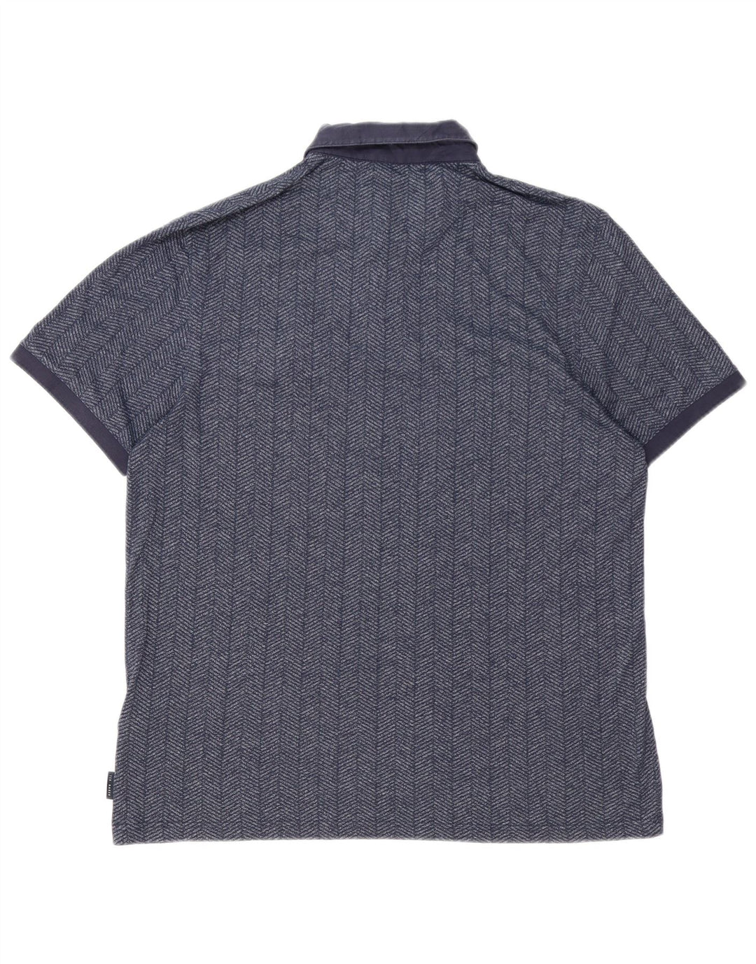 TED BAKER Herren-Poloshirt, Größe 6 2XL, marineblaue Baumwolle mit Fischgrätenmuster