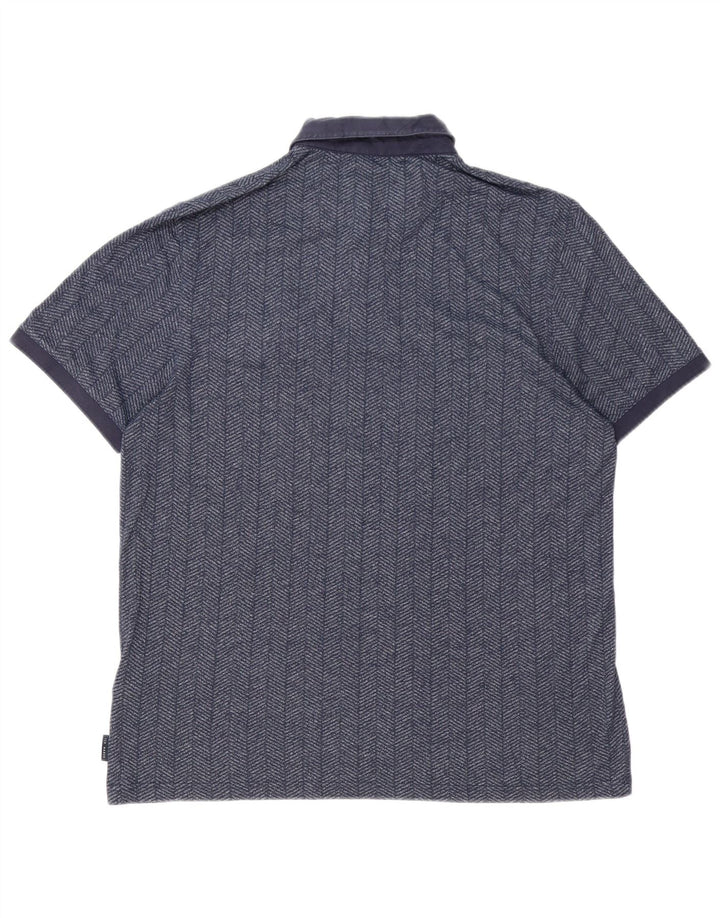 TED BAKER Herren-Poloshirt, Größe 6 2XL, marineblaue Baumwolle mit Fischgrätenmuster