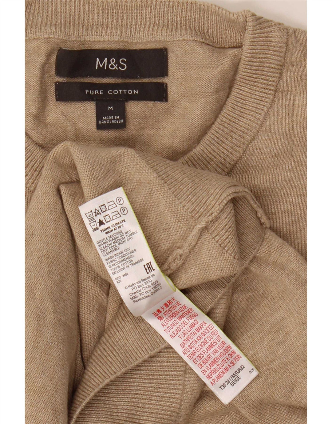 Marks & Spencer Herren-Pullover mit Rundhalsausschnitt, mittelbeige Baumwolle