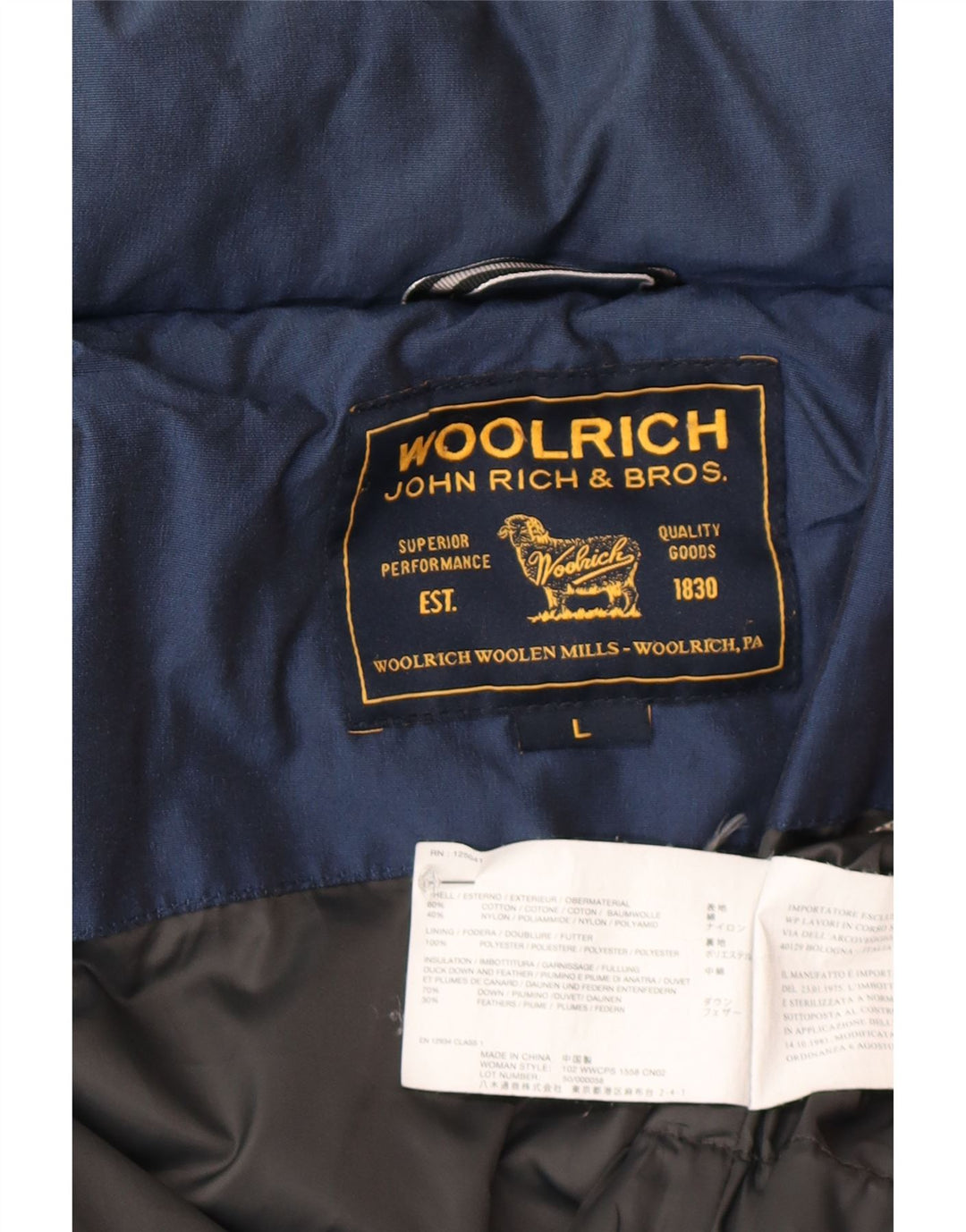 Woolrich Damen Wattierte Jacke UK 16 Large Marineblau Baumwolle