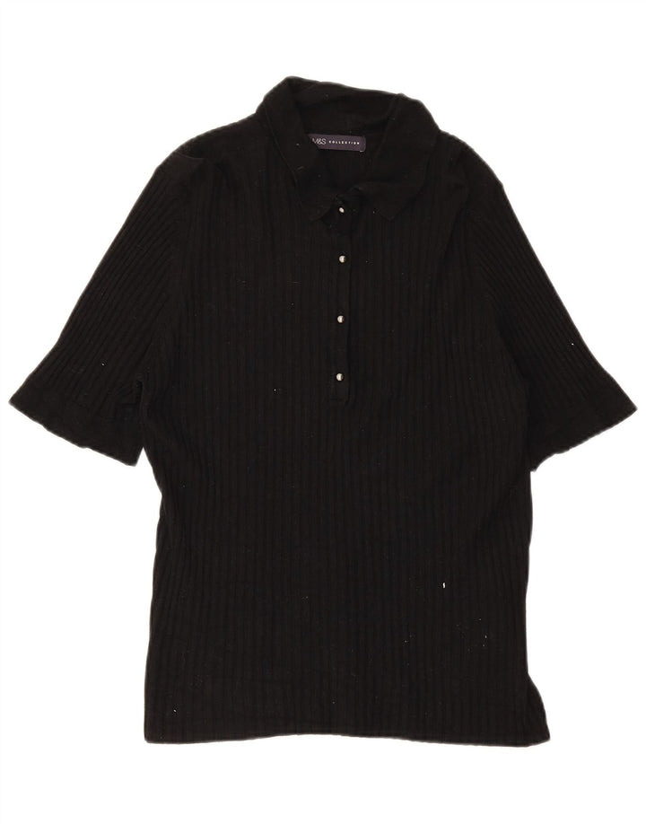 Marks & Spencer Damen Poloshirt UK 18 XL Schwarze Viskose
