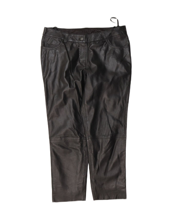 Heine Damen Crop Lederhose UK 14 Large W32 L25 Schwarzes Leder